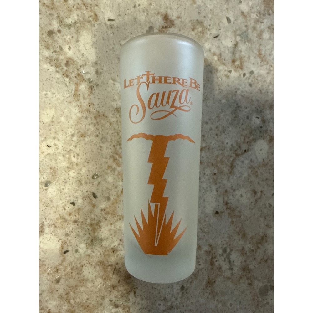 Sauza Tequila Frosted Shot Glass Let There Be Sauza Orange Lightning Bolt 4 Inch